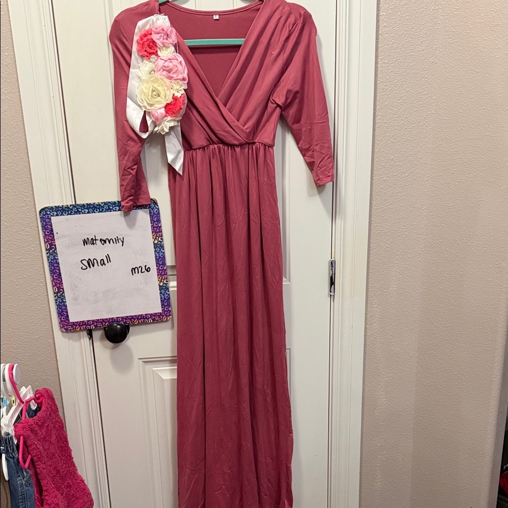 Mauve Pink Maternity Wrap Maxi Dress
